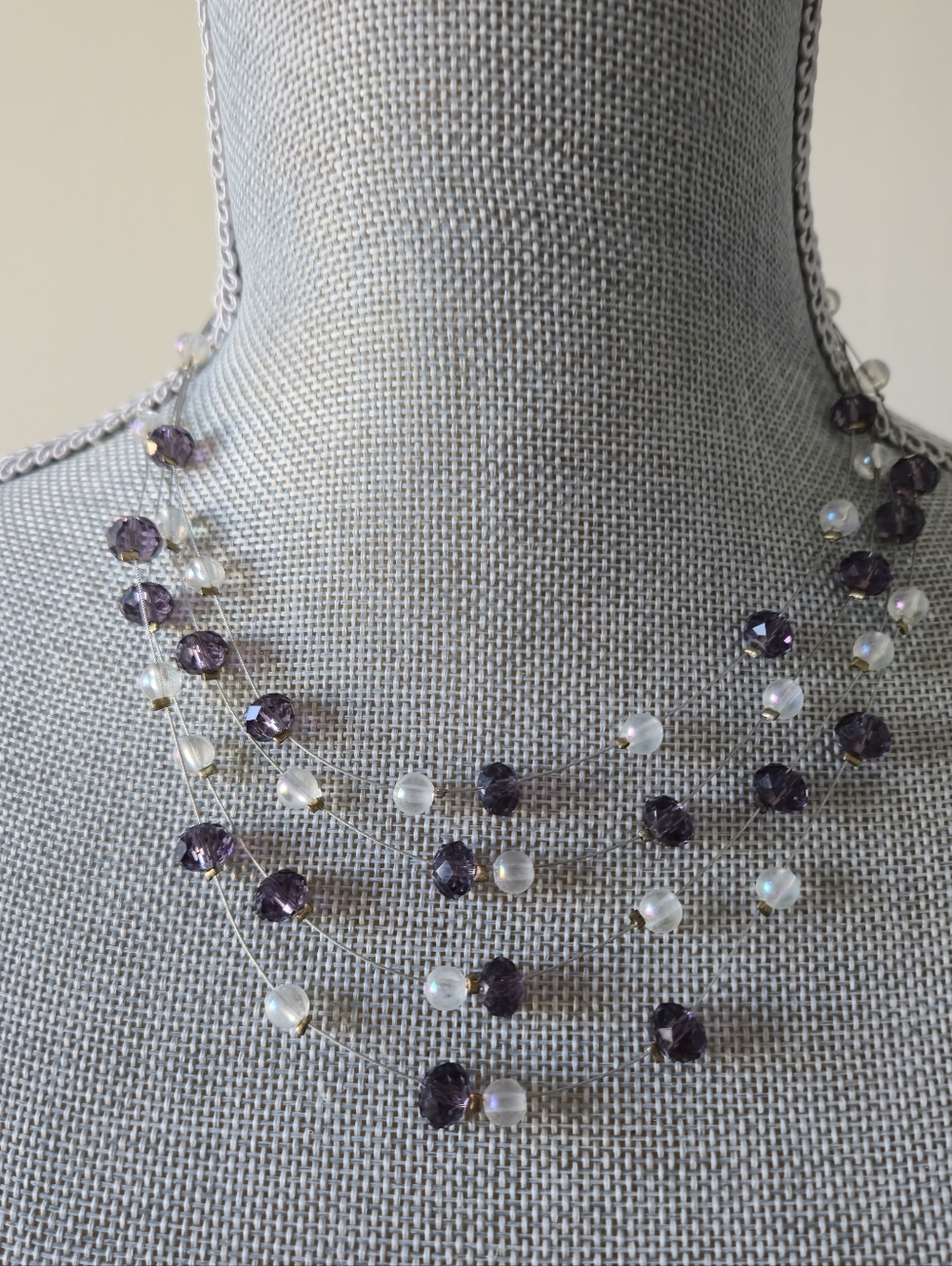 Vintage 4 Strand Floating Necklace with Pierced Dangle Earrings